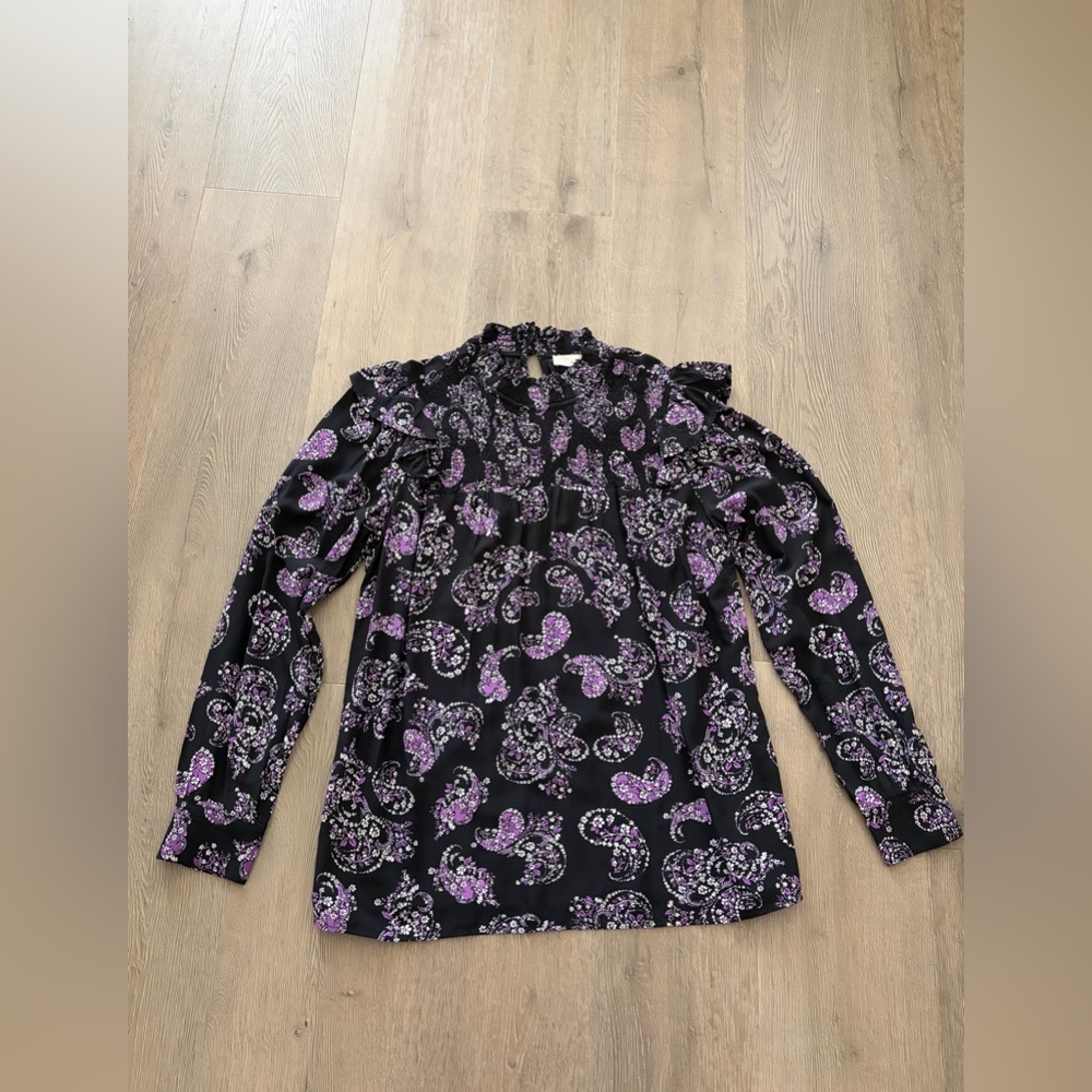 LOFT Black Blouse with Purple Paisley Print